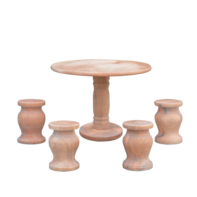 欧芳庭户外露台天台石头桌椅 户外 凉亭花园庭院 大理石石桌圆台石凳石椅圆凳 别墅桌椅 公园桌椅公园椅 一桌四凳(桌面直径90CM)