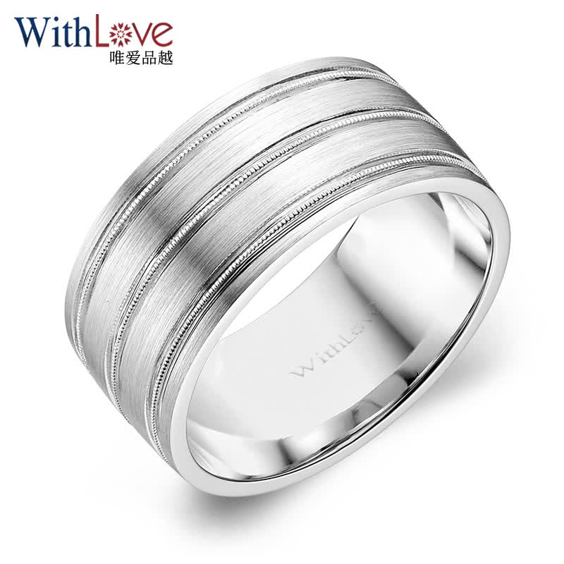 withlove唯爱品越 18k金素金宽版男士指环 厚实光圈铂金男戒 传奇 白
