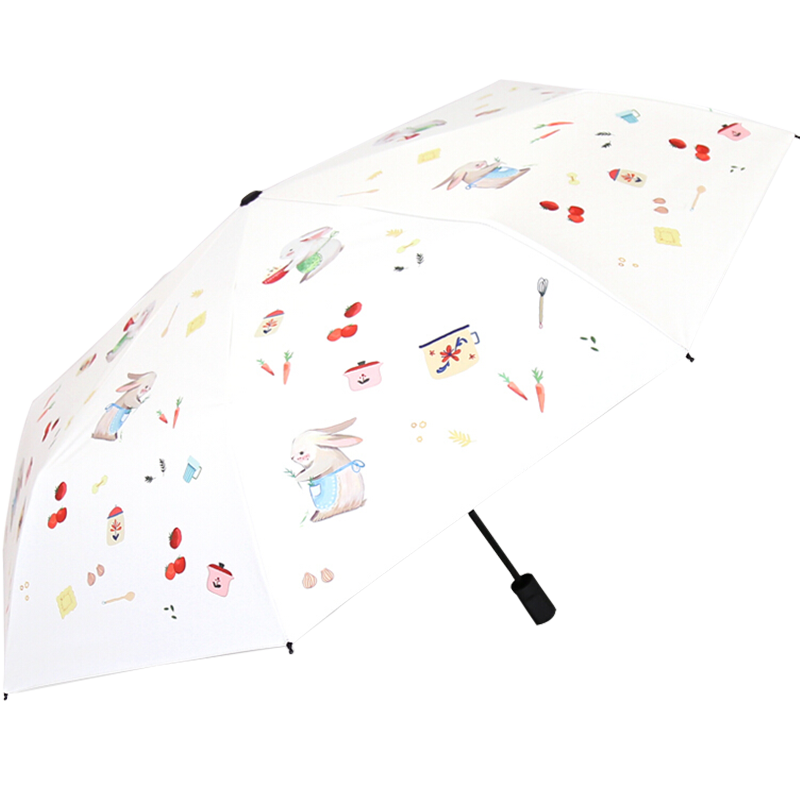 Cmon兔子厨房伞 雨伞女折叠晴雨两用伞创意小清新全自动伞太阳伞遮阳伞黑胶防晒女防紫外线伞 兔子的厨房-自动款