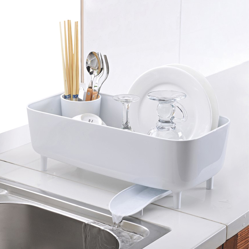 FaSoLa 日式 沥水架大号塑料厨房碗碟沥水置物架厨房角架碗架 白色