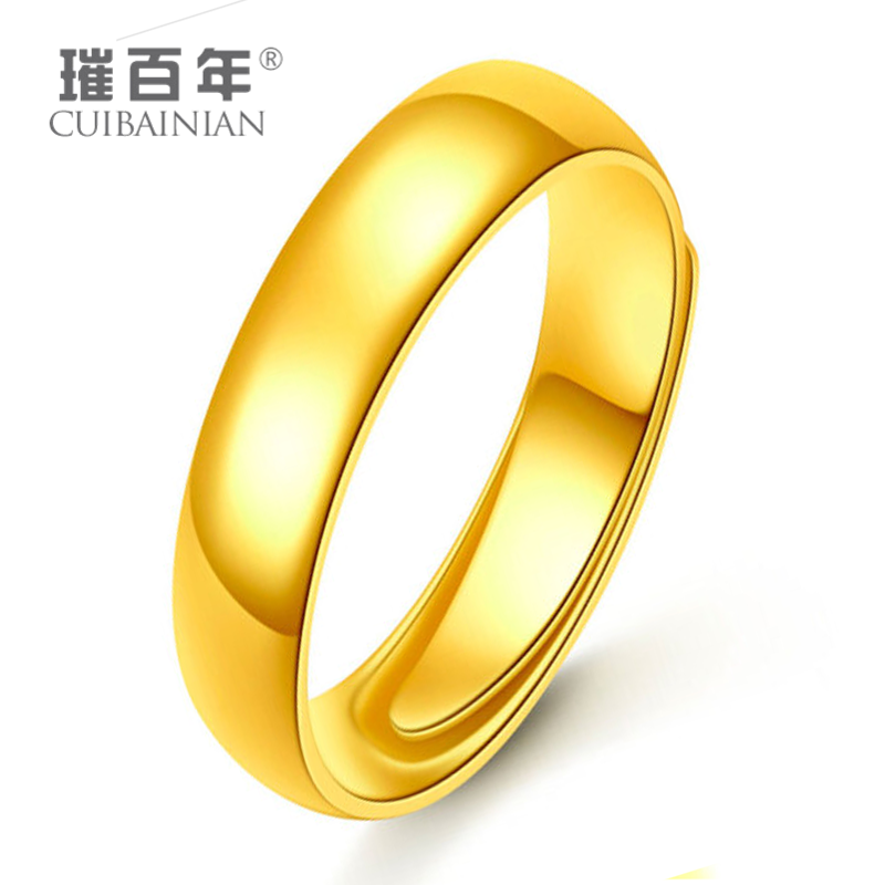 璀百年 黄金光面戒指 999足金光圈面天元实心活口亮面黄金戒指男女款