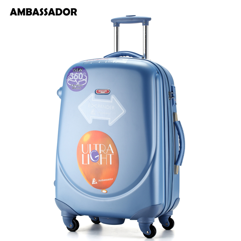 Ambassador大使拉杆箱万向轮密码锁大容量哑光磨砂面出国行李箱登机托运箱 天蓝 29英寸超大容量