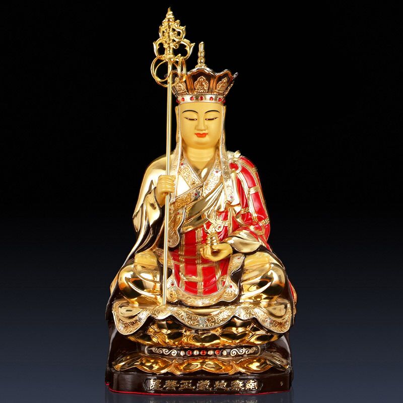 圆通 黄铜鎏金地藏王佛像 居家供奉地藏王菩萨娑婆三圣摆件 26厘米