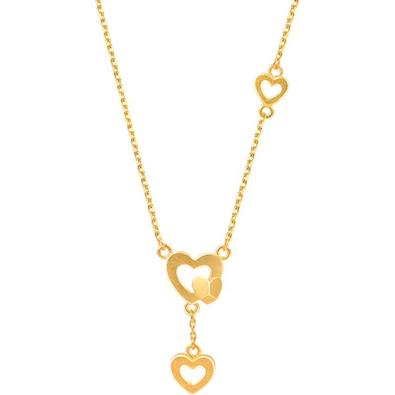 明牌珠寶 黃金項鏈 足金心相連愛心套鏈禮物女AFB0085工費250 42-43厘米 約4.11克