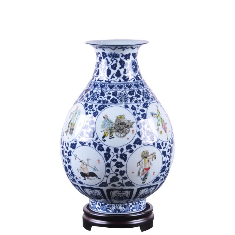 瓷博 景德镇瓷器花瓶摆件工艺品 老北京天桥八大怪堂会绝活人物青花