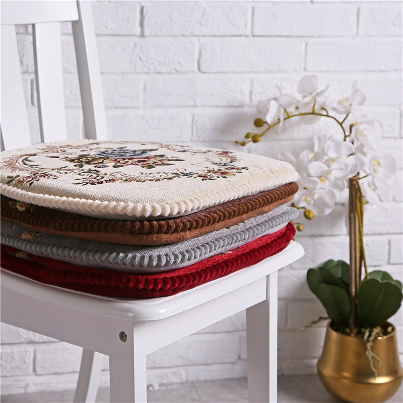 罗兰家纺 餐椅垫坐垫椅子凳子垫子可拆洗绑带椅垫 餐桌椅加厚实木餐椅座垫 花开富贵酒红 45*43cm标准号