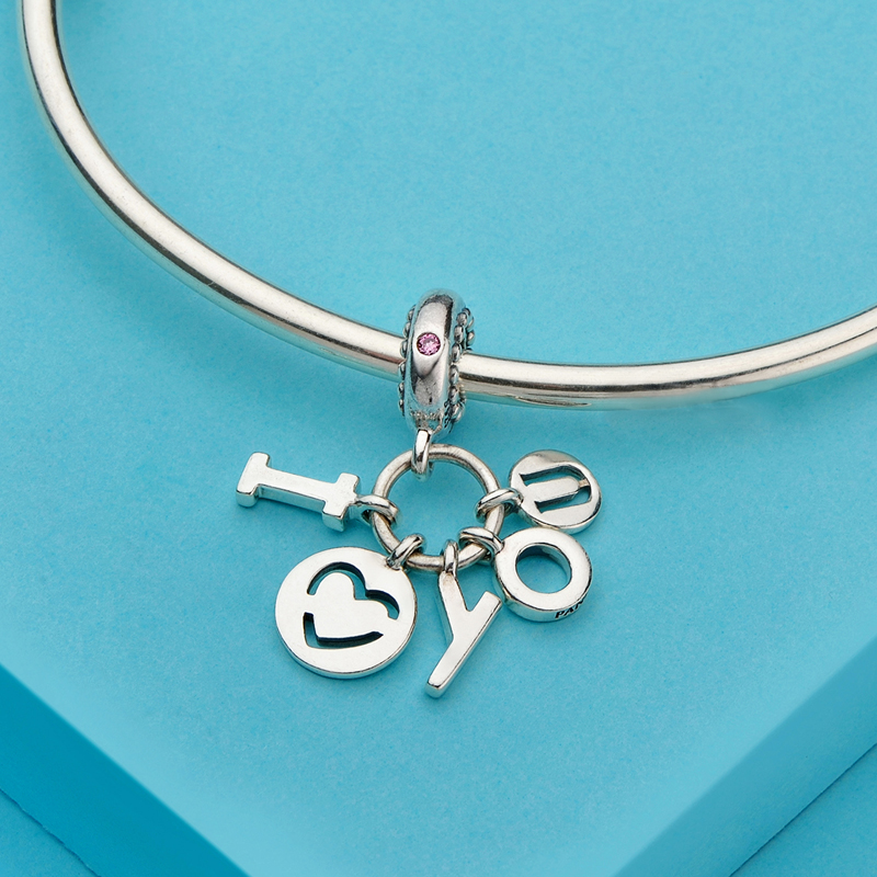 PANDORA PANDORA潘多拉 我爱你925银串饰 796596FPC 生日礼物 七夕情人节礼物送女友 粉红色