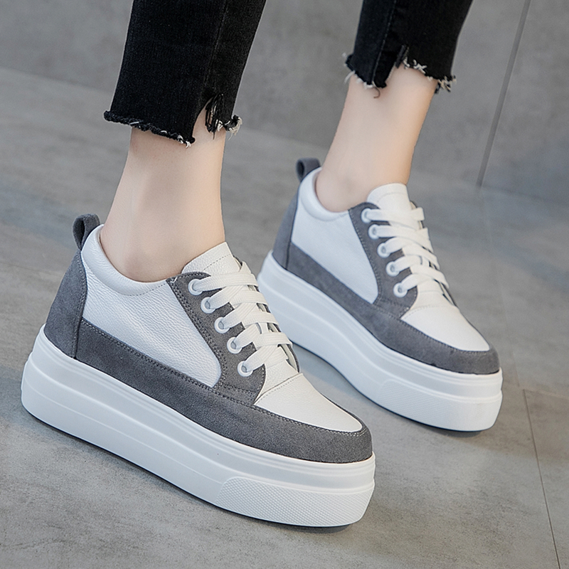 大码小白鞋女厚底鞋女松糕鞋女内增高休闲女真牛皮情侣学生运动春秋