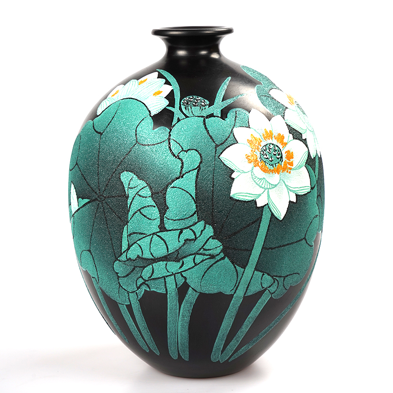 华夏记忆山东济南龙山黑陶夏荷小罐花瓶纯手工陶瓷摆件家居艺术饰品