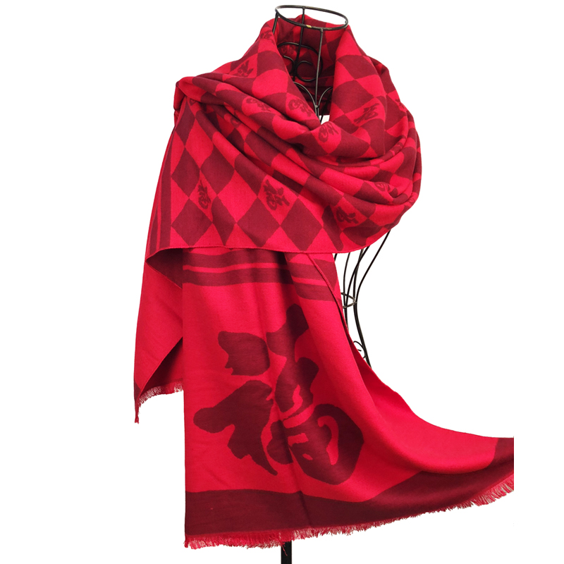 人生故事福字红围巾纯棉中国红本命年年会印花单位礼品团购送老人送长辈贺寿定制LOGO披肩 百格福披肩60*200CM