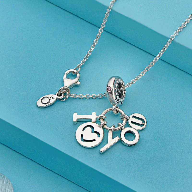 PANDORA PANDORA潘多拉 我爱你925银串饰 796596FPC 生日礼物 七夕情人节礼物送女友 粉红色