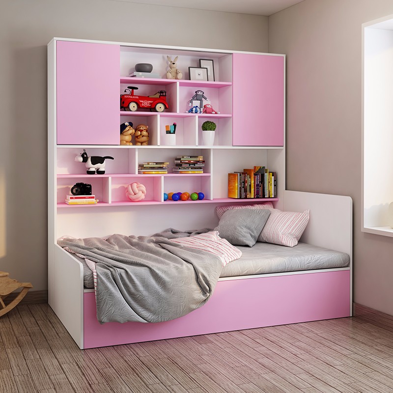 唯美馨现代简约高箱床收纳柜一体多功能卧室气压床推拉门储物柜单人床