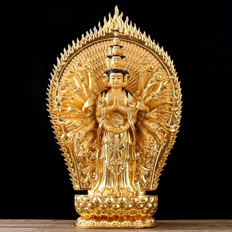 圆通工艺 千手观音菩萨佛像纯铜贴金大型带背光居家寺庙佛堂摆件 贴金