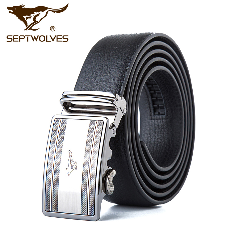 七匹狼(septwolves)皮带礼盒男士自动扣真皮腰带 黑色头层牛皮商务