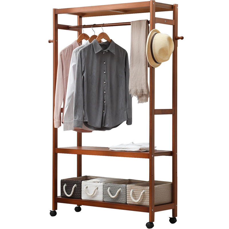 艺柳园衣帽架实木挂衣架衣架落地卧室简约现代收纳置物架衣服架子 1.6m不带框棕色小号