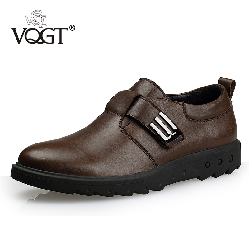 VQGT 断码 日常休闲皮鞋男鞋牛皮单鞋舒适透气 153-1E棕色 标准码数 39