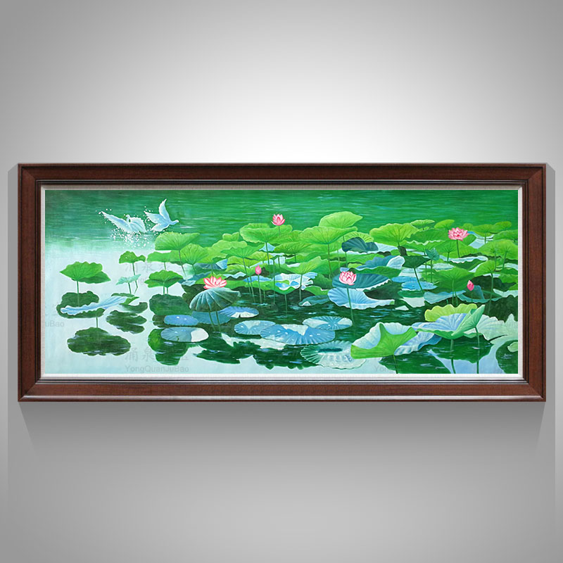 纯手绘油画荷花池欧式客厅沙发背景墙装饰画别墅餐厅玄关过道花卉风景
