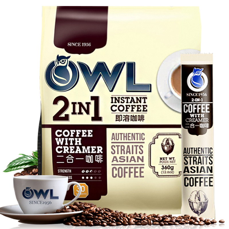 猫头鹰（OWL）新加坡马来西亚进口二合一无蔗糖咖啡速溶咖啡粉30条装