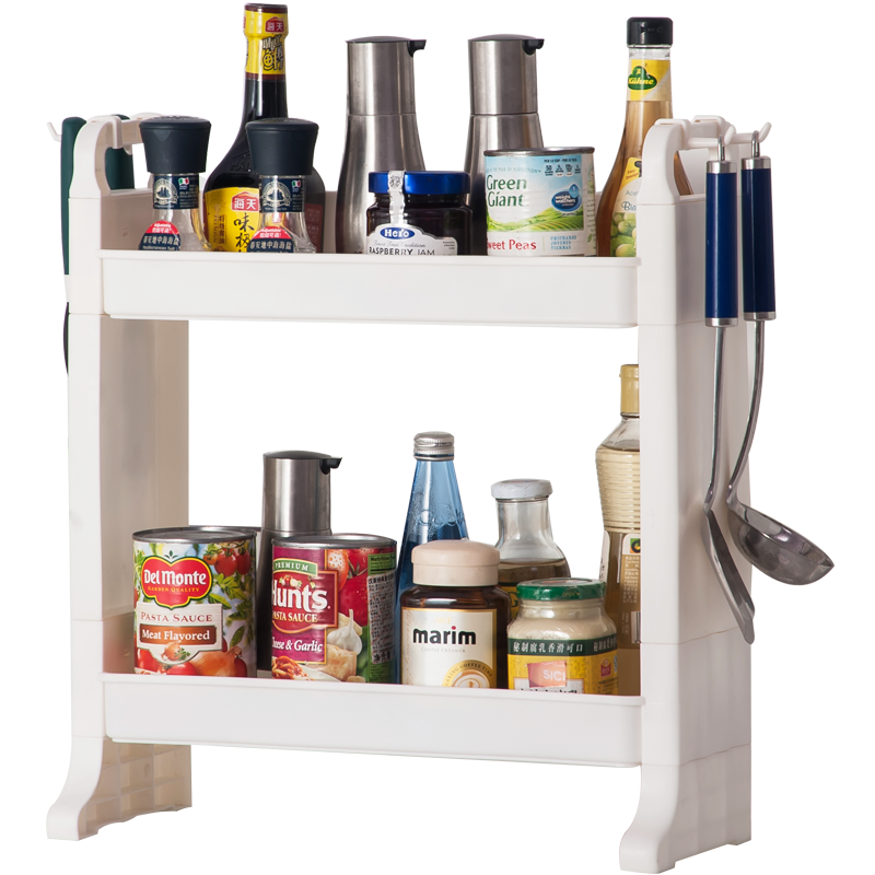 寶優(yōu)妮 廚房臺面置物架免打孔調料架子調味料浴室收納架塑料 象牙色  DQ1402-1