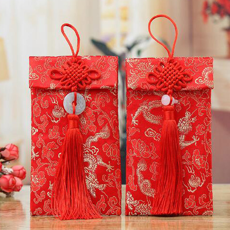 青苇 红包万元版 2个装 结婚喜庆开业 祝贺生日送礼 织锦缎 竖版