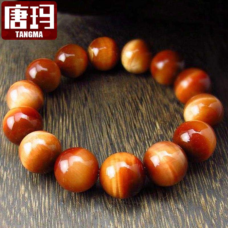 唐玛收藏级金红虎眼石手链男16mm大珠 猫眼木变石手串