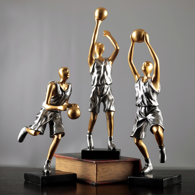集思美 北欧现代装饰摆件创意篮球运动人物客厅办公室书柜电视柜工艺品 古银色一套