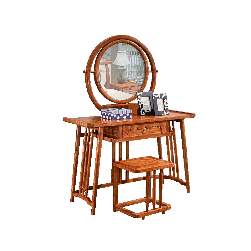 皇印红木家具非洲花梨(学名刺猬紫檀) 实木梳妆台新中式明清风格化妆台卧室家具2719 梳妆台+妆凳