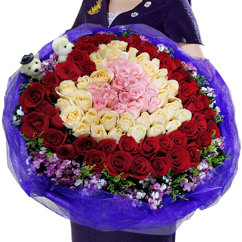 钰尚七夕情人节99朵红玫瑰花束鲜花真花送女友生日全国同城速递花店送