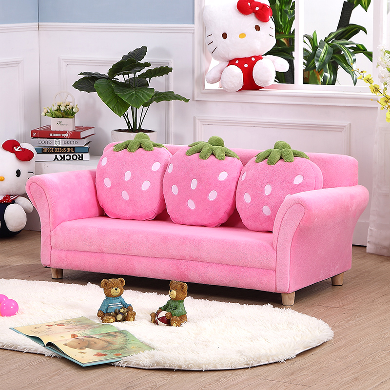 dgbaobei儿童沙发  可爱布艺草莓沙发 带抱枕幼儿园宝宝小沙发三人 家装节 粉红色三人草莓沙发
