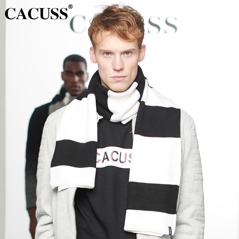 卡古斯（cacuss）围巾男士冬季时尚条纹毛线针织保暖围脖W0050 黑白条纹