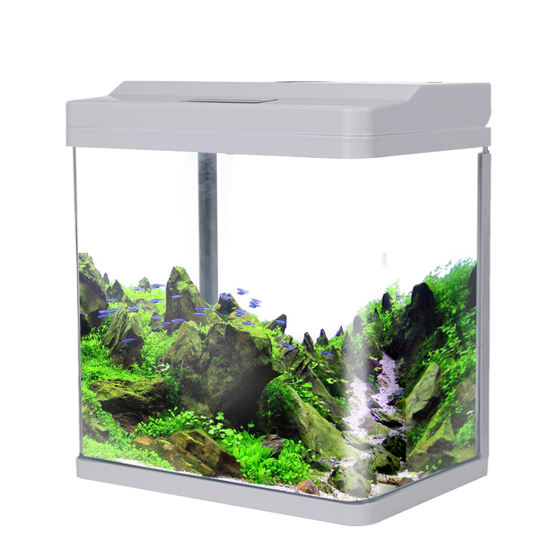 美吉氏鱼缸水族箱 小型玻璃桌面鱼缸带灯过滤器封闭式生态鱼缸 CX310-白色 标配