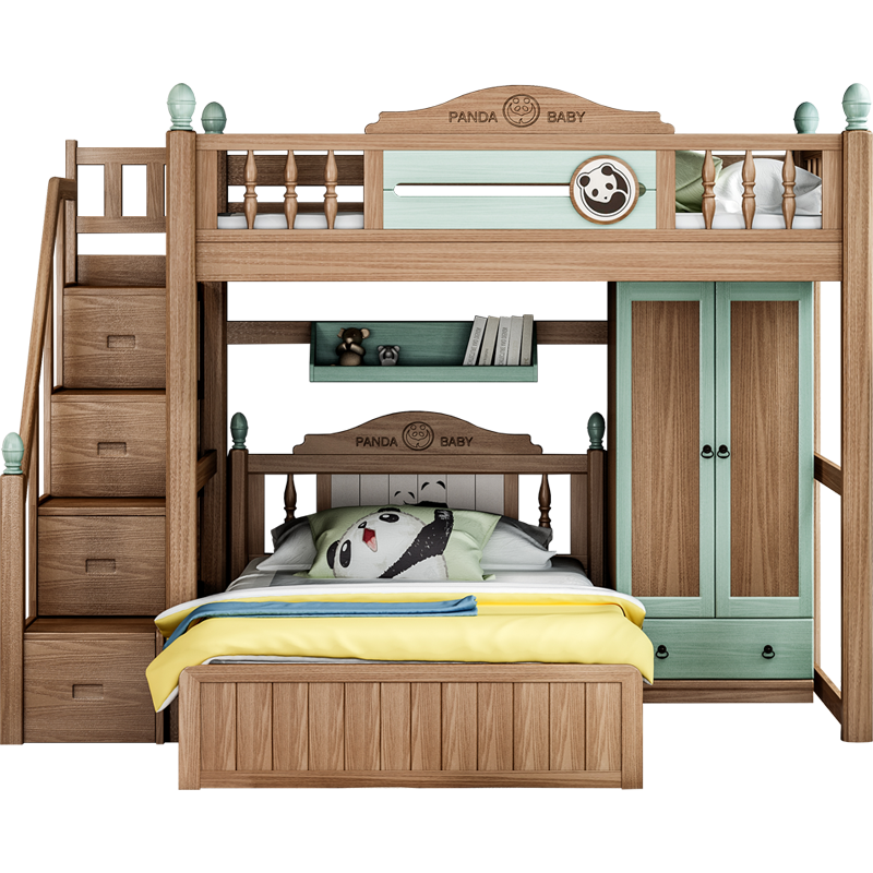 格杰 全实木儿童床上下床双层床 高低床 上下铺成人男孩女孩下书桌衣柜床 上铺+1.2米储物床+衣柜+梯柜 上铺1200*1900mm