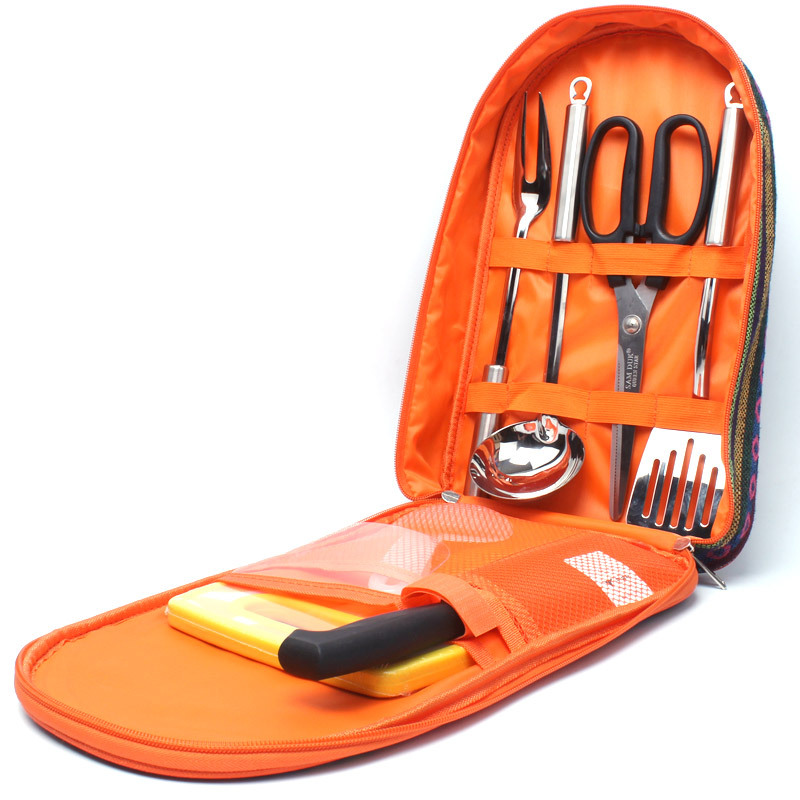 campsor 户外切菜板野餐餐具民族风野炊汤勺剪刀炒工具野外炊具七件套