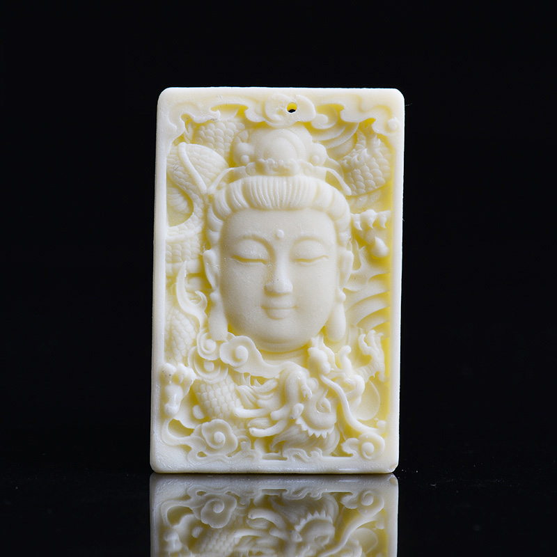 彩荷仿牦牛骨雕刻牌吊坠挂坠车挂方形项坠男女款diy菩提配件饰品 观音