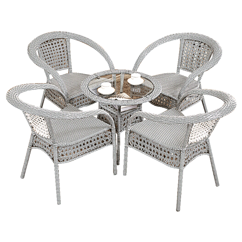 梦忆笙 户外阳台桌椅藤椅室外庭院藤编椅子花园露天休闲小茶几组合 四椅一桌【斑马色】带坐垫