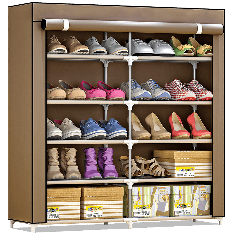 索尔诺 鞋柜双排10格组合鞋架简易家用宿舍出租房门口鞋防尘收纳鞋柜 5层10格-咖啡色【长90*高90cm】