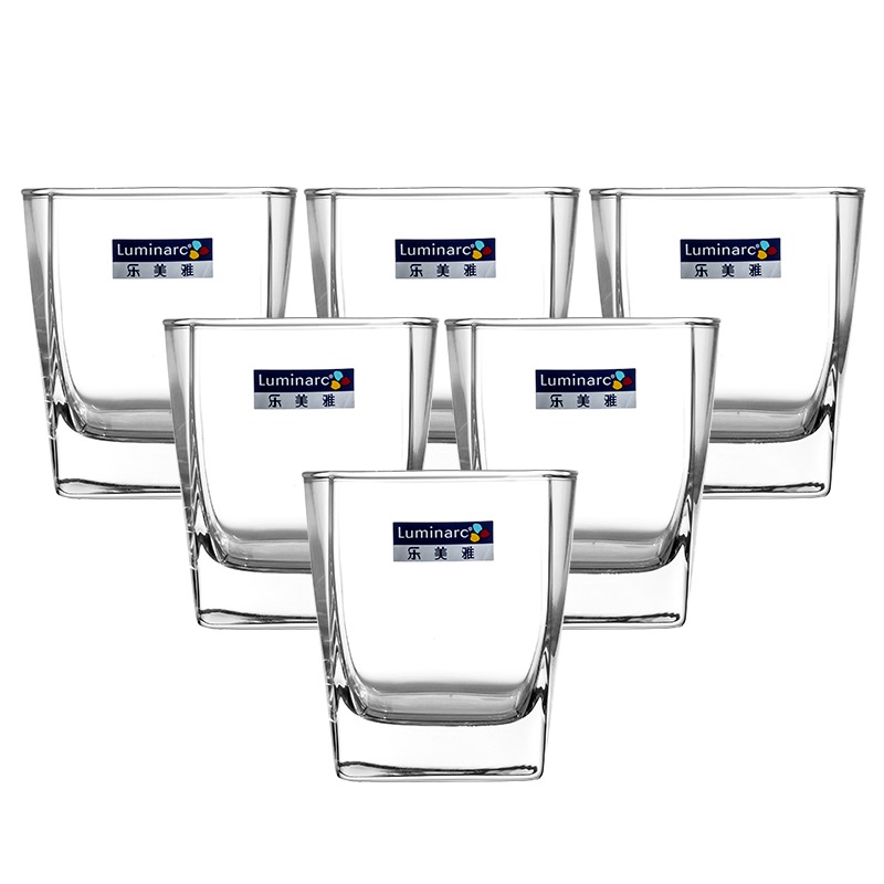 乐美雅无铅耐热玻璃杯四方喝水杯子家用牛奶果汁杯茶杯洋酒啤酒杯6只装 6只装/圆形矮杯150ML