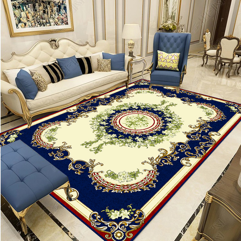 圣艾尔欧式几何地毯简约时尚图案客厅茶几地毯卧室长方形餐桌地毯可水洗 欧式图案 蓝 平面款140*200cm中型客厅地毯