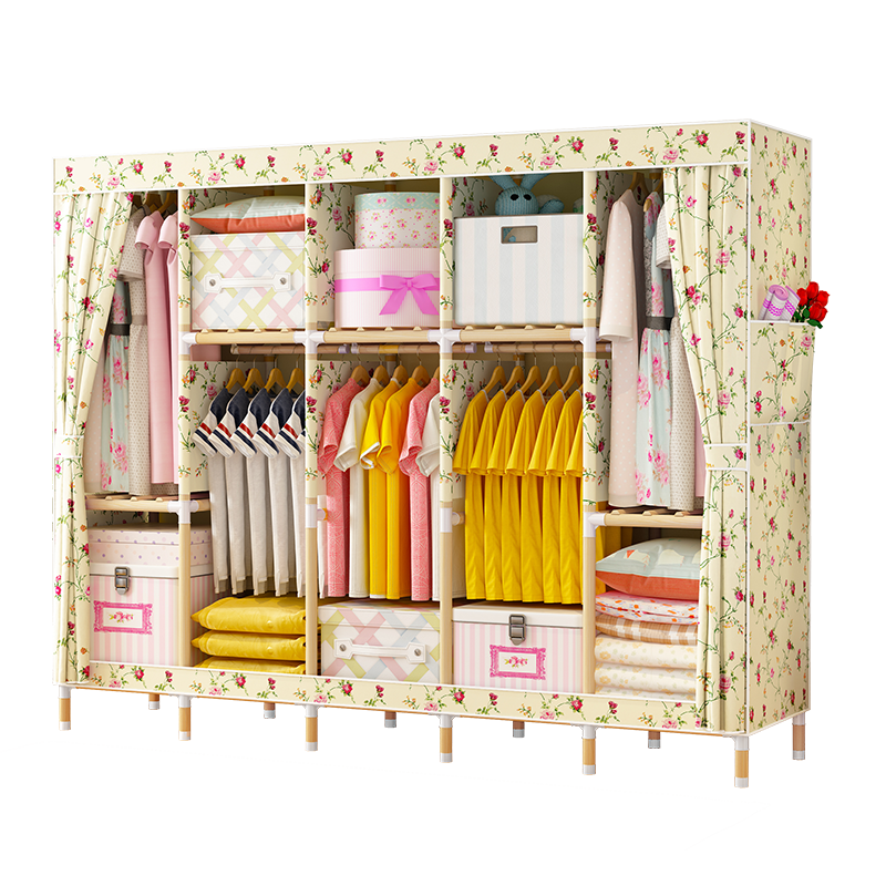 梦卡莱(MENGKALAI) 布衣柜 实木 双人衣橱 简易衣柜 简易 组装 牛津布 经济型挂衣柜 2.1C蓝色星空 2.10米