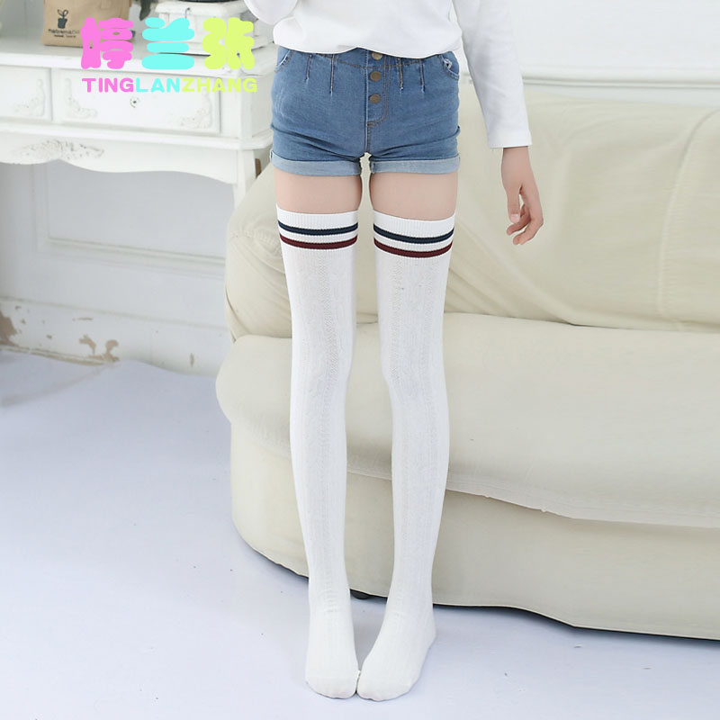 婷兰张2双装秋季女童过膝袜学生大腿袜儿童堆堆袜韩版百搭高宝宝长筒