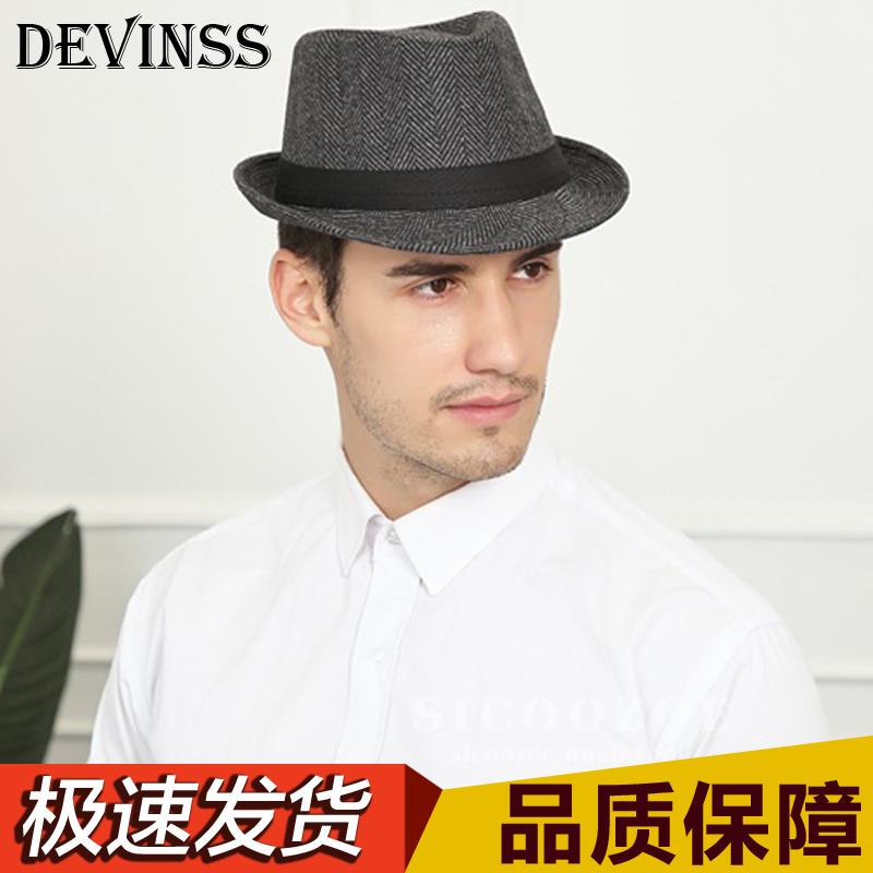 devinss礼帽男士秋冬季小礼帽休闲保暖毛呢帽爵士舞帽子时尚有型毡