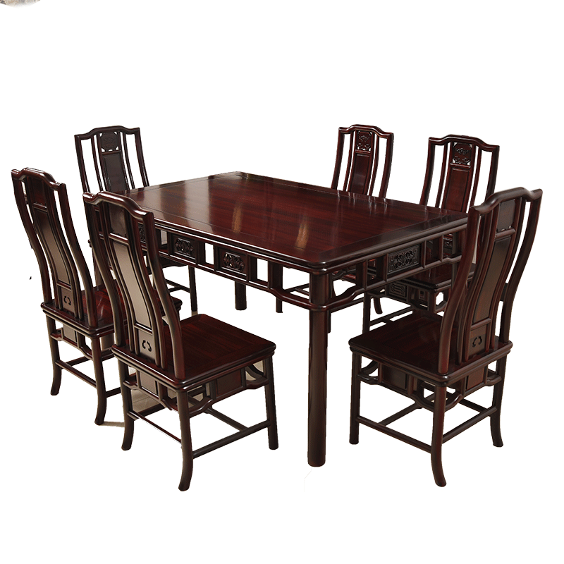 【1件6.8折】质木匠非国标红木 南美黑酸枝(学名:黑铁木豆)实木餐桌椅组合 新中式餐台饭桌餐椅组合 单桌