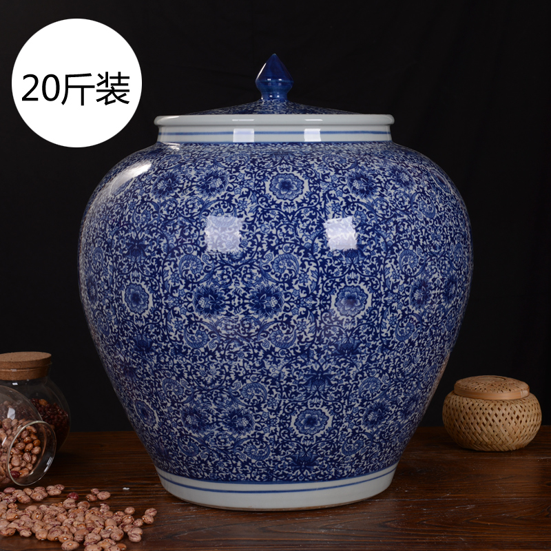 爵仕尊品景德镇仿古陶瓷米缸50斤带盖米缸米桶米罐坛子储米箱厨房用品