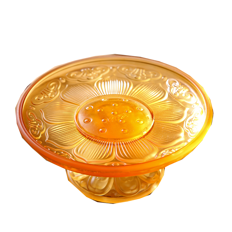 七寶蓮 琉璃供盤(pán)供佛水果碟蓮花八吉祥家用擺件佛教佛具用品 琥珀色（八吉祥） 7寸（17.5厘米）