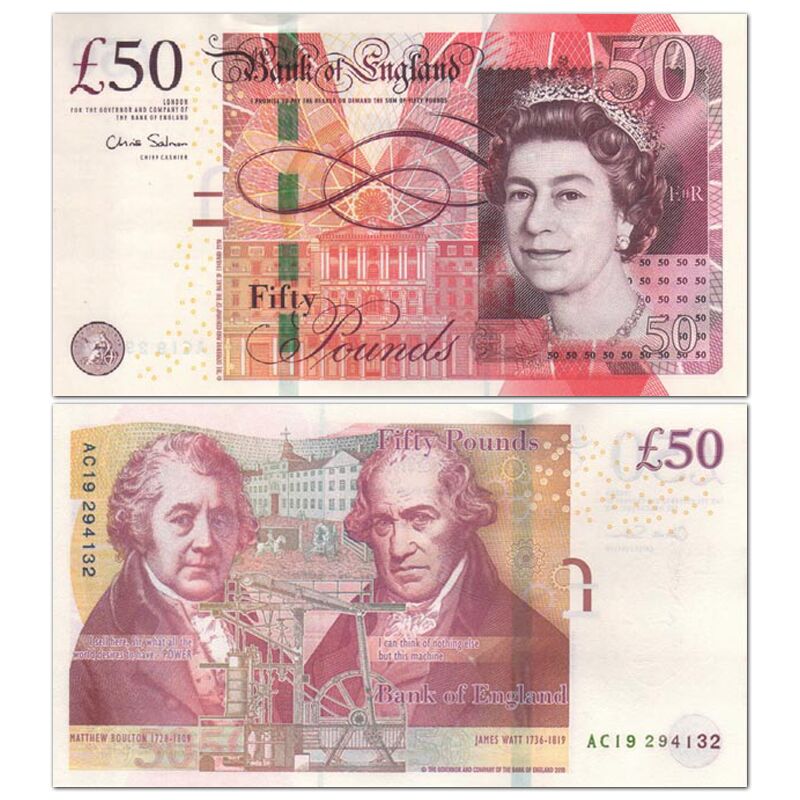 英国纸币 英国女王 钱币收藏套装 退出流通 50英镑 2011年 p-new 单张