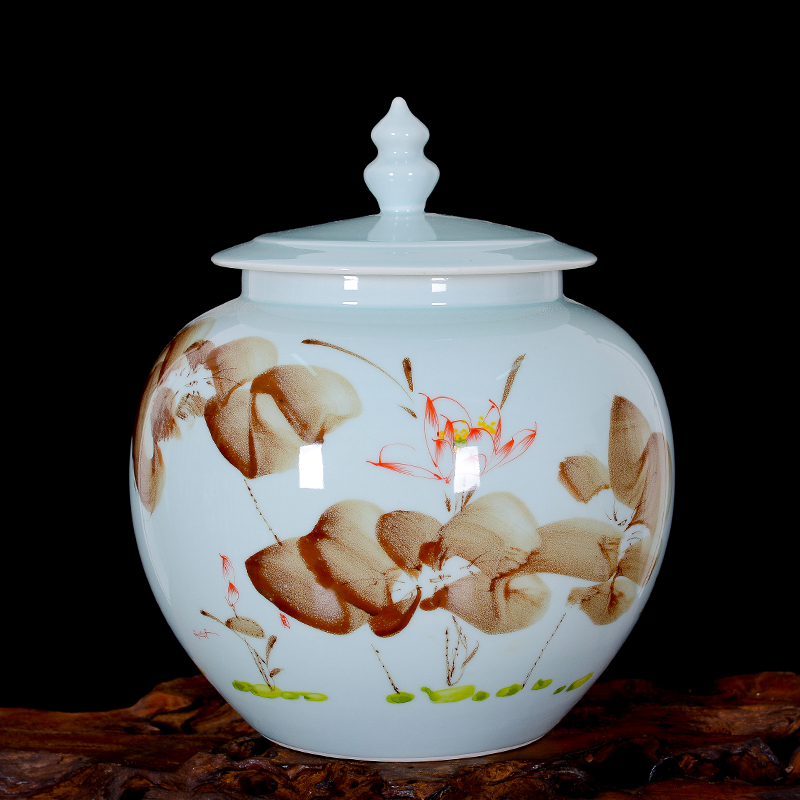 周胜堂 景德镇陶瓷罐带盖储物罐摆件荷韵 家居饰品装饰罐子家具艺术