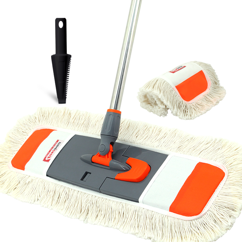 伊司达 平板拖把棉纱线拖布旋转地拖55CM大号木地板拖地神器懒人必备 新款地板护士单拖 +1块配布【共2块配布】