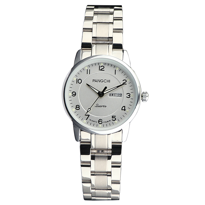 鹏志(pangchi) 进口机芯大数字男表双日历中老年人手表实心精钢带夜光
