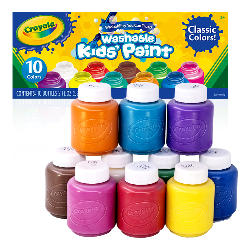美国绘儿乐（Crayola）10色可水洗水彩颜料2盎司分装颜料盒手指画涂绘DIY颜料绘画工具儿童礼物54-1205