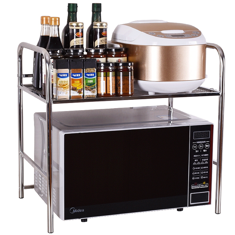 和则兴(hezexing) 厨房微波炉置物架304不锈钢烤箱架放锅架储物架调味品收纳架落地 【不锈钢】单层60长+(8勾)